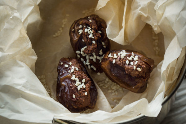 Chocolate Hummus Stuffed Dates