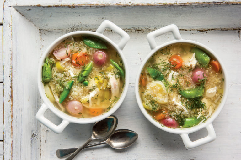 Poached Chicken Soup with Dill and Quinoa