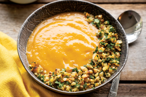 Roasted Yellow Pepper Bisque with Cashew Gremolata