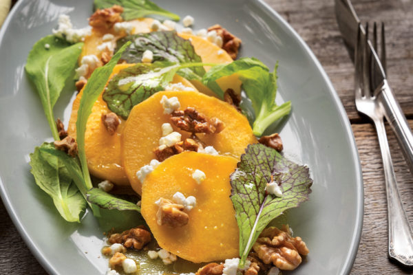 Scalloped Rutabaga Salad with Maple Walnut Dressing