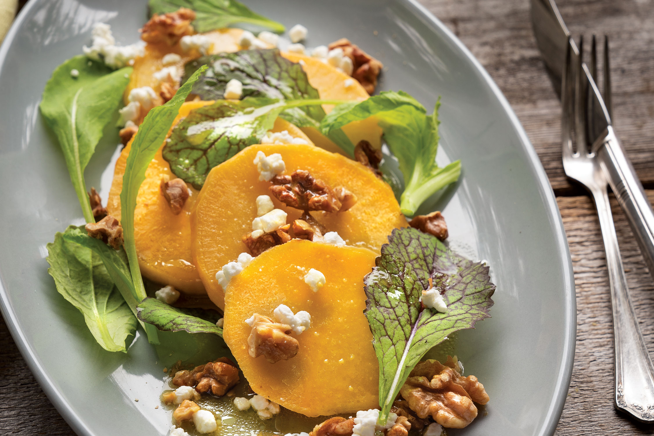 Scalloped Rutabaga Salad with Maple Walnut Dressing