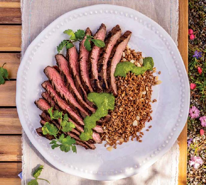 Flank Steak with Ancient Grains and Zhoug Sauce