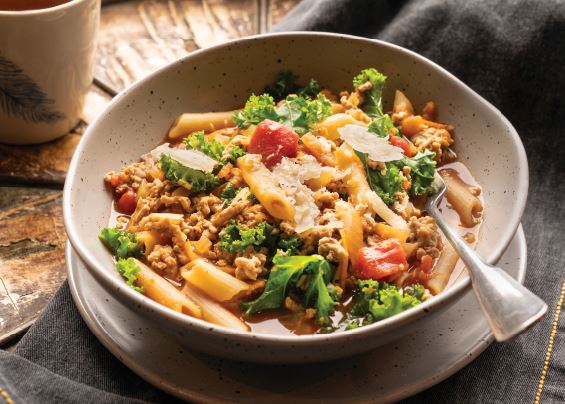 One Pot Poultry, Sweet Potato, and Kale Pasta