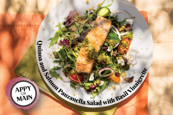 Quinoa and Salmon Panzanella Salad with Basil Vinaigrette - Delicious ...