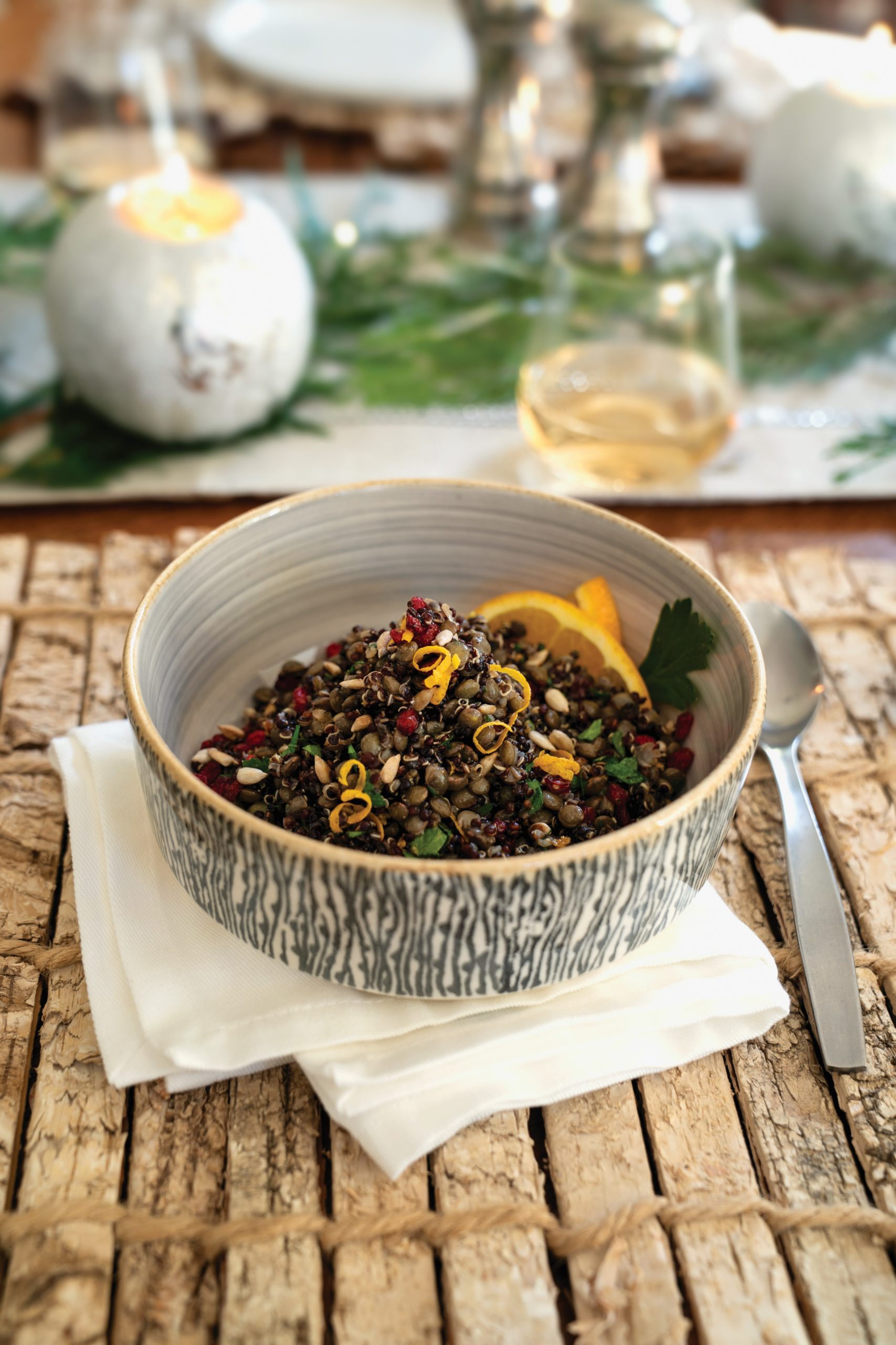 Spiced Quinoa and Lentil Pilaf with OrangeGinger Vinaigrette