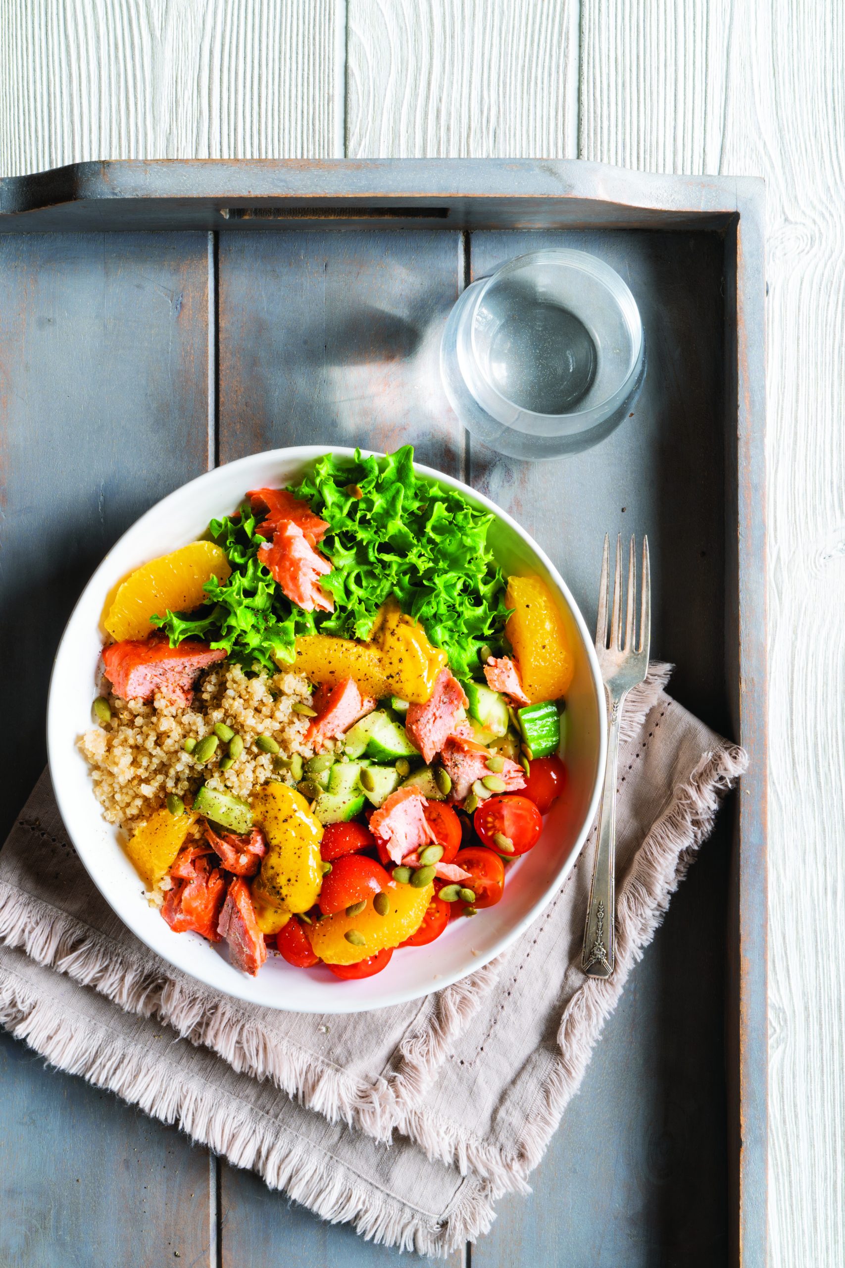 Salmon Quinoa Bowl with Golden Tahini Drizzle Delicious Living