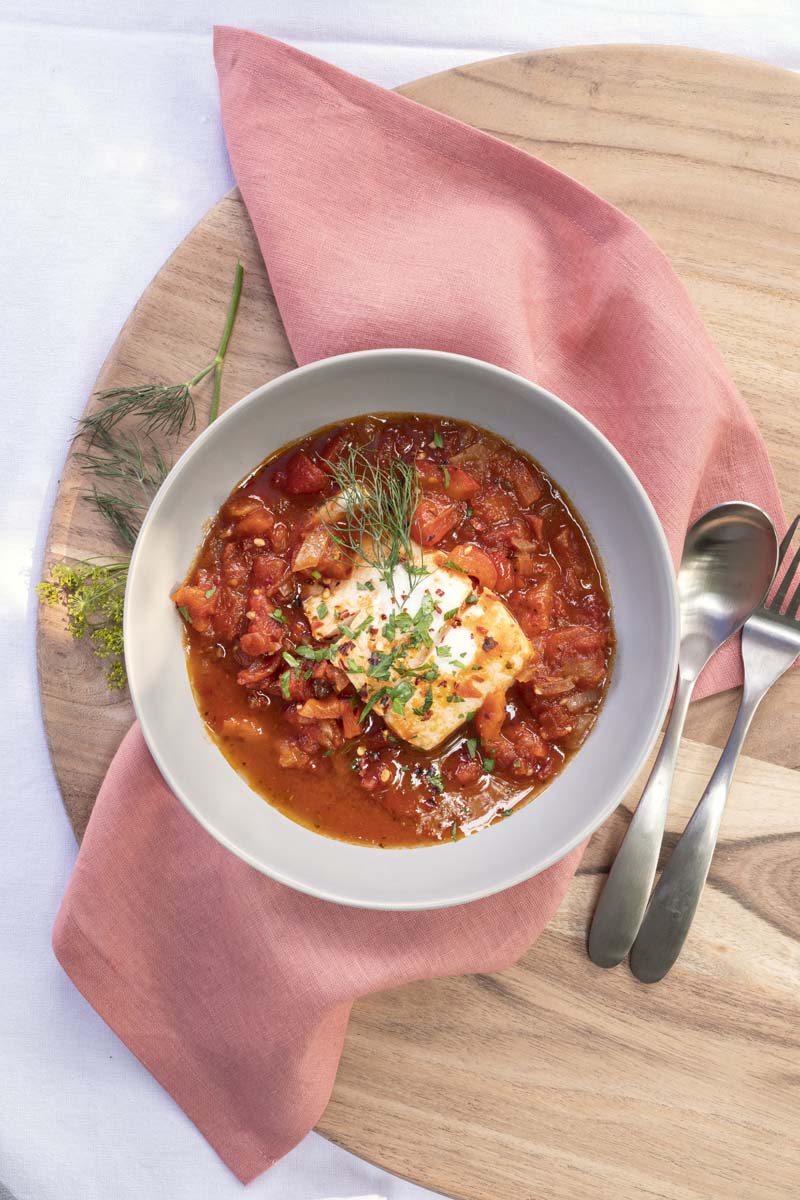 Halibut Poached in Tomato Red Pepper Sauce Delicious Living