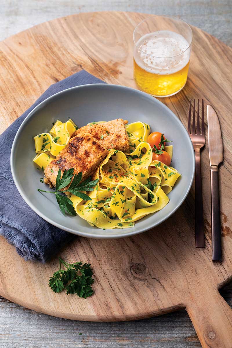 Tofu Schnitzel with Noodles - Delicious Living