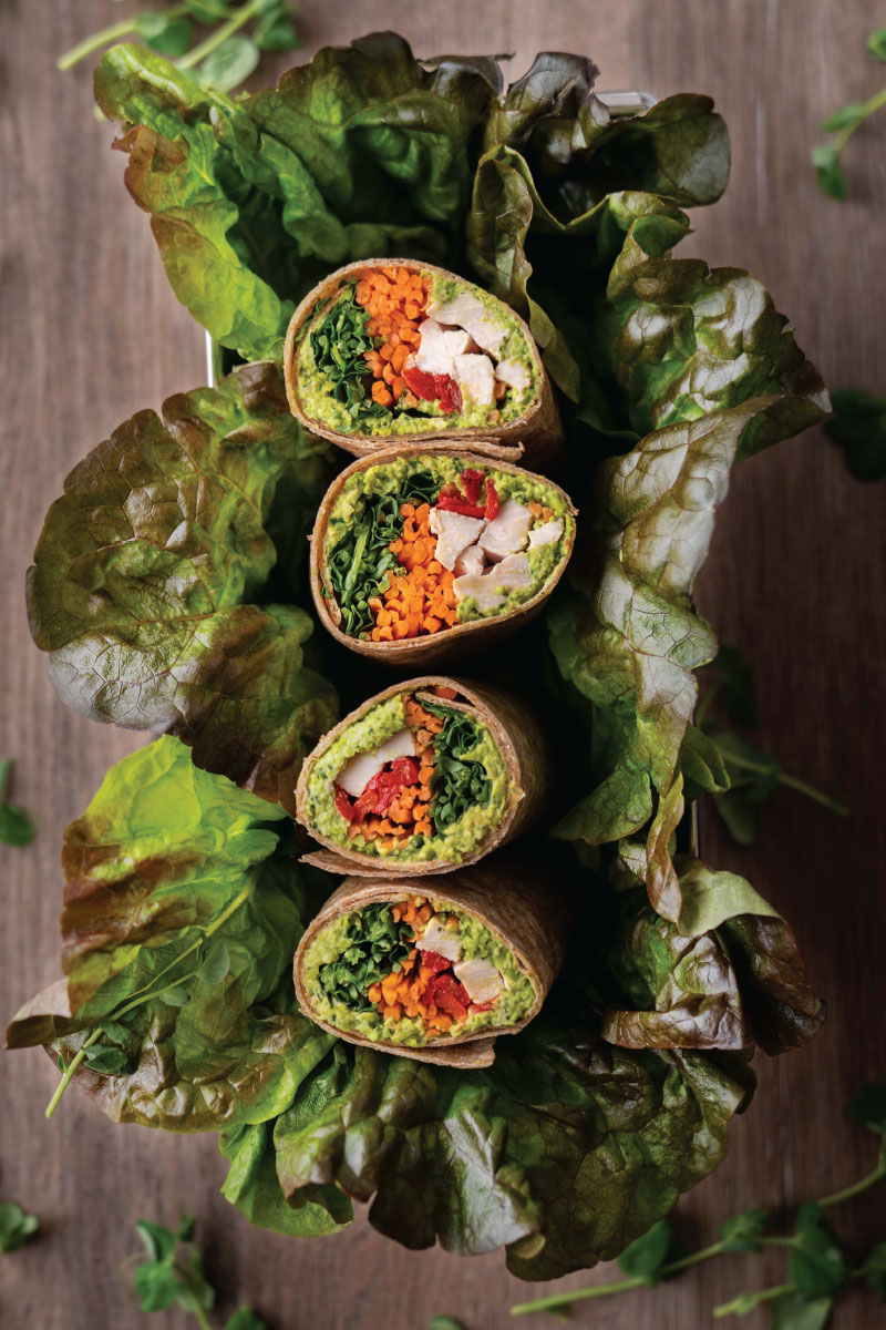 Chicken Wraps with Minty Pea Hummus Delicious Living