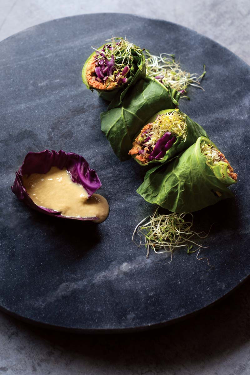 Salmon Collard Snack Wraps with Ginger Miso Dip - Delicious Living