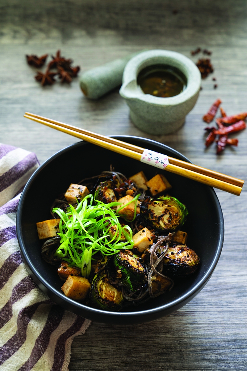 Soba Noodles and Grilled Brussels Sprouts with Tofu and Crispy Chili