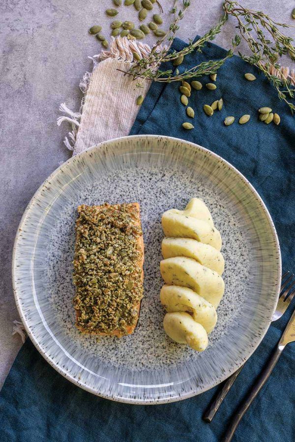 Pumpkin Crusted Salmon with Sweet Potato Mash TRV00225