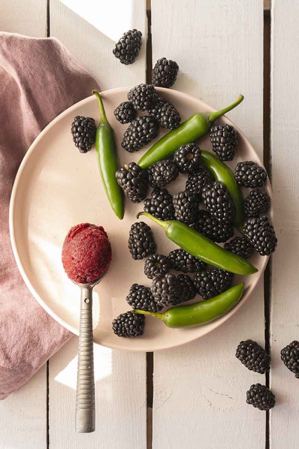 Spicy Serrano Blackberry Sorbet Serano blackberry sorbet