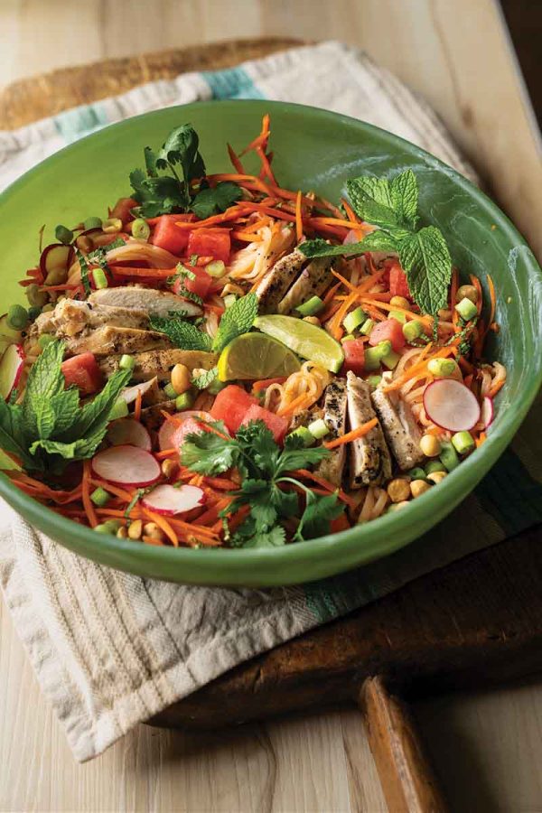 Chicken noodle watermelon salad