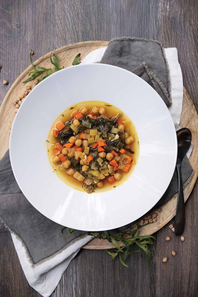 Lemony Chickpea and Spinach Soup with Tarragon