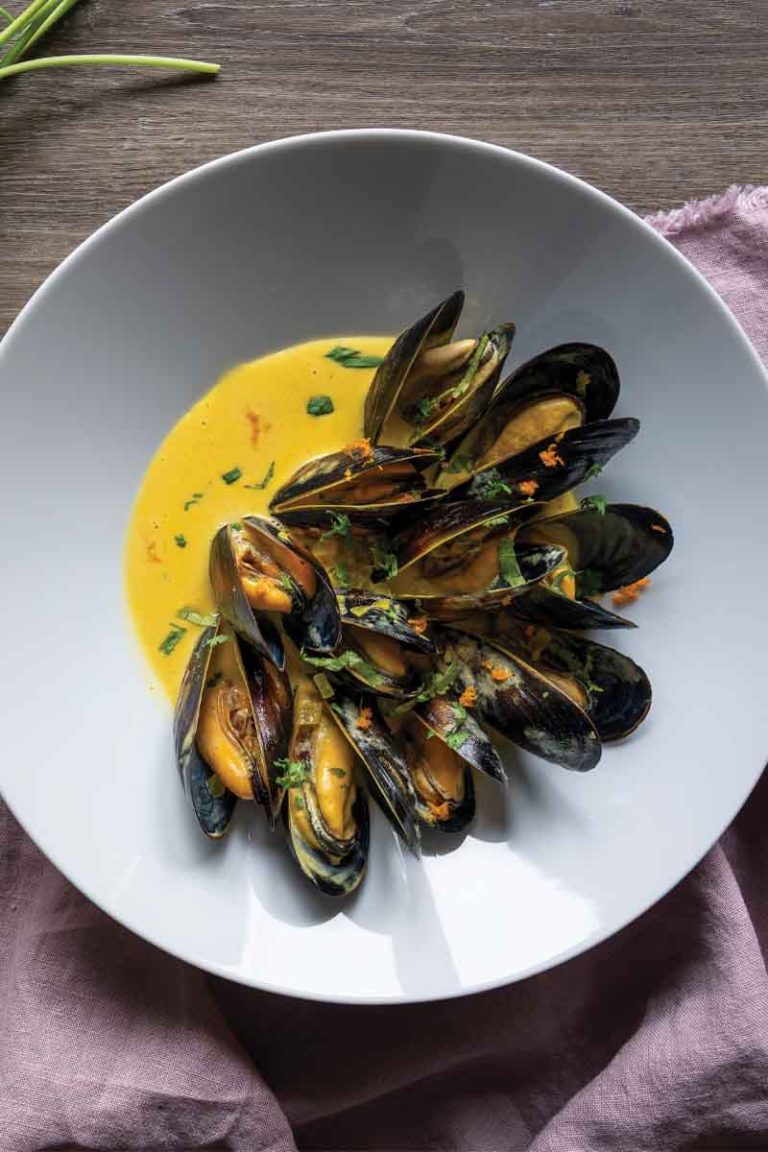 Mussels with Saffron, Coconut Milk, and Orange Zest
