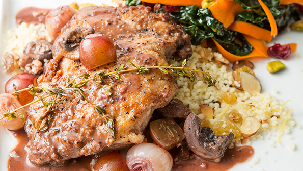Coq au Vin with 
Lemon-Almond 
Couscous