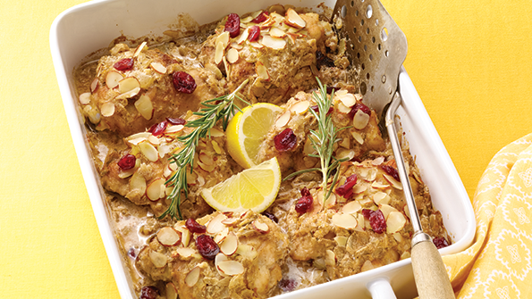 Lemon-Braised Chicken with Almonds & Cranberries