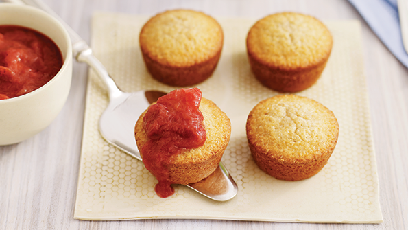 Brown Butter Cakes with Rhubarb-Strawberry Compote