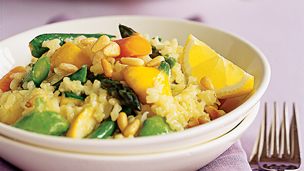Spring Vegetable Risotto with Toasted Pine Nuts