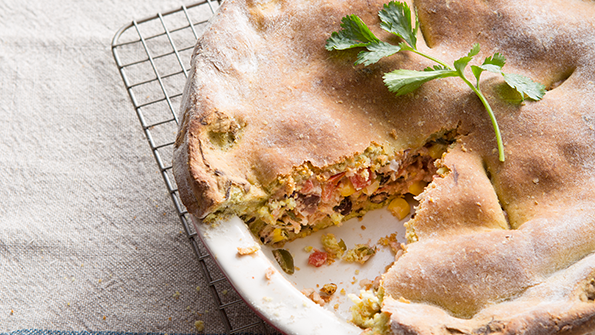 Southwest Rice & Bean Pie with Avocado Crust - Delicious Living