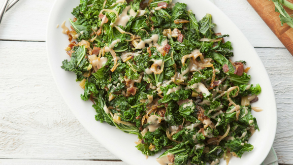 Kale Stems with Caramelized Onions and Bacon
