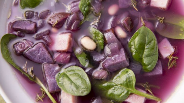 White Bean & Purple Potato Soup with Ham
