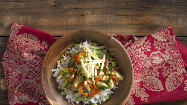 Jasmine Rice, Edamame & Apple Bowls with Peanut Sauce