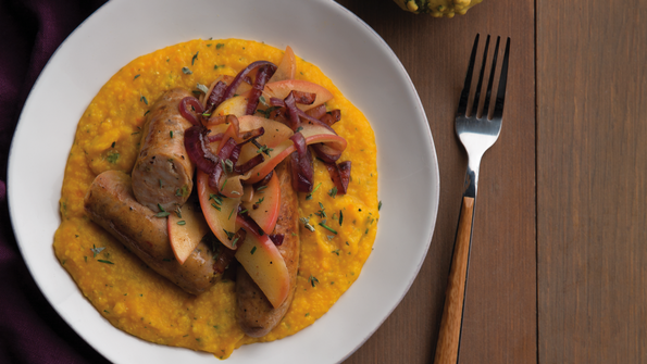 Butternut Squash Polenta with Turkey Apple Sausage